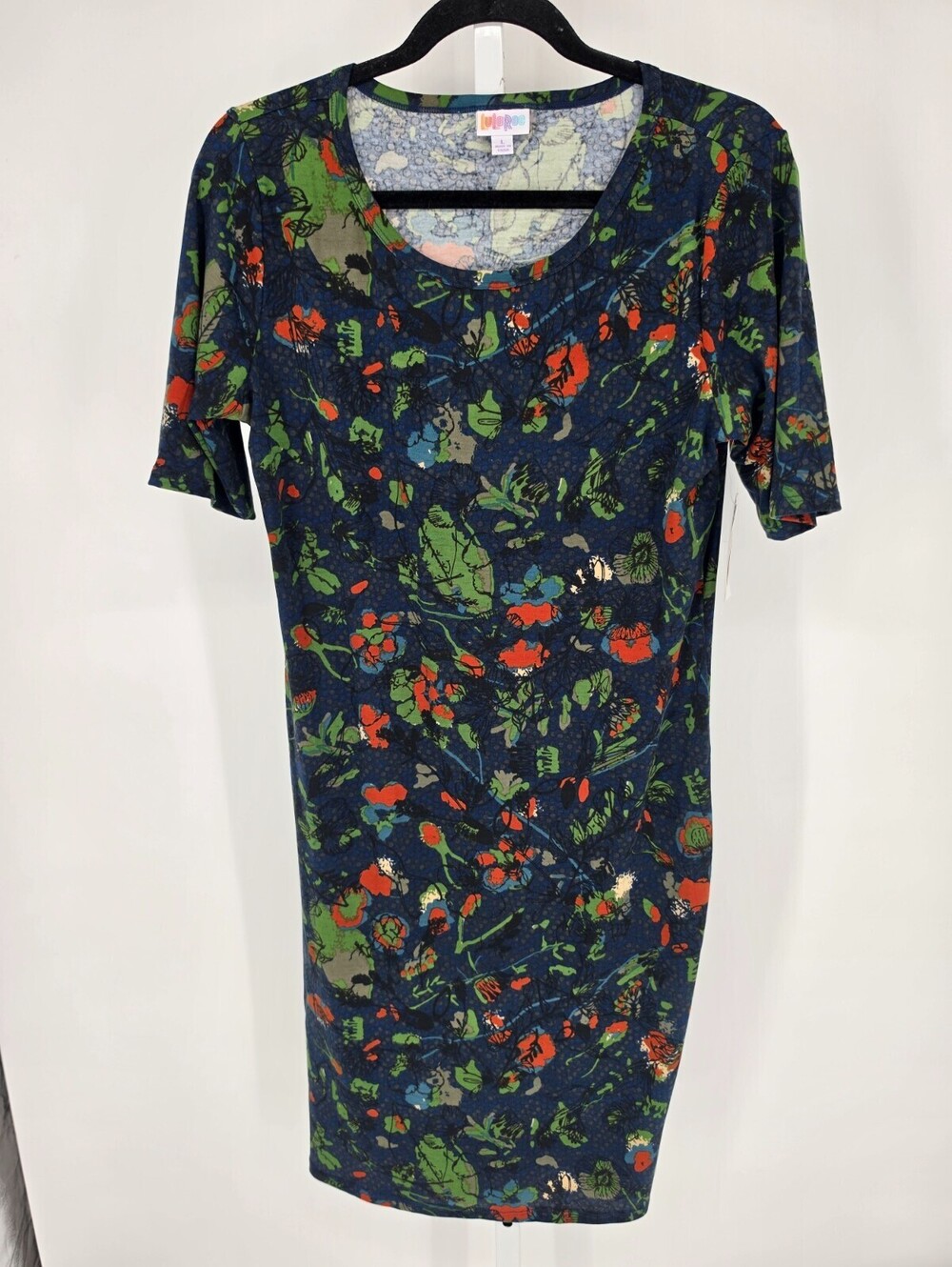 Lularoe Womens Sz L Julia Dress 1/2 Sleeve Blue Red Floral NEW